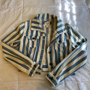 Striped cropped denim jacket